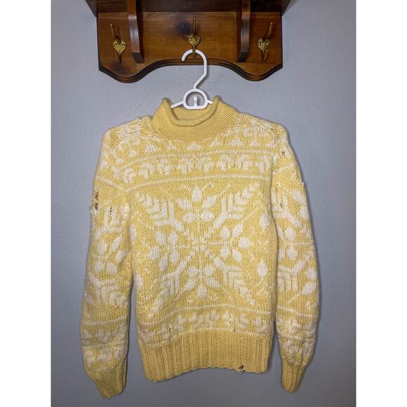 Vintage 80s Girls Junior's 16 Obermeyer Wool Yellow Ski Sweater - Picture 2 of 13